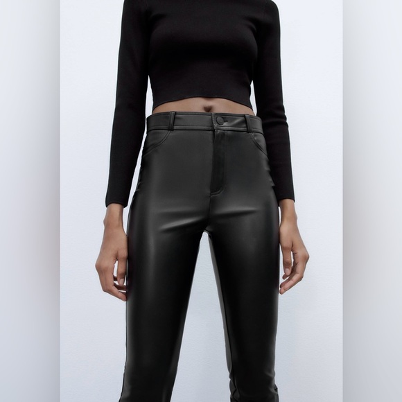 NWT - ZARA - Faux Leather Leggings with inside slits - Picture 3 of 6